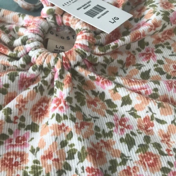 🌻4/$20 Aeropostale Bandeau Floral Print Top with Neck Tie Size Large NWT - Picture 2 of 8